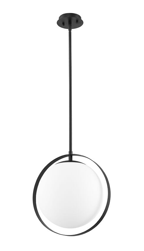 Z-Lite Midnetic 12" 1-Light Matte Black Mini Pendant Light With Matte Opal Glass Shade