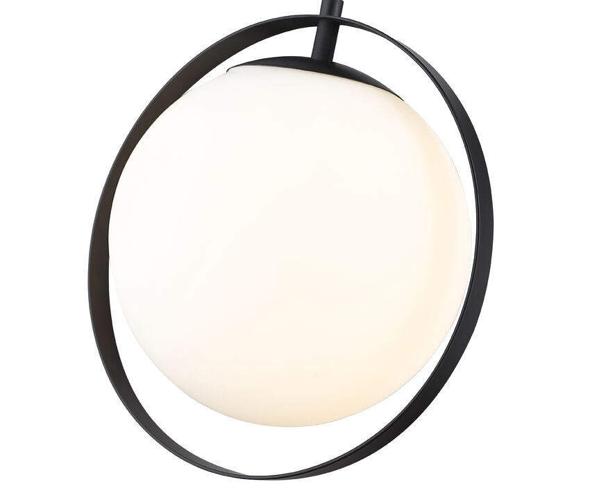 Z-Lite Midnetic 12" 1-Light Matte Black Mini Pendant Light With Matte Opal Glass Shade
