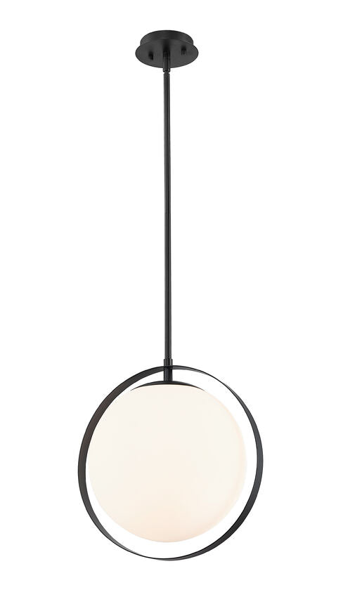 Z-Lite Midnetic 12" 1-Light Matte Black Mini Pendant Light With Matte Opal Glass Shade