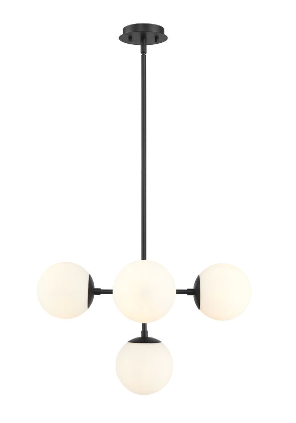 Z-Lite Midnetic 22" 5-Light Matte Black Pendant Light With Matte Opal Glass Shade