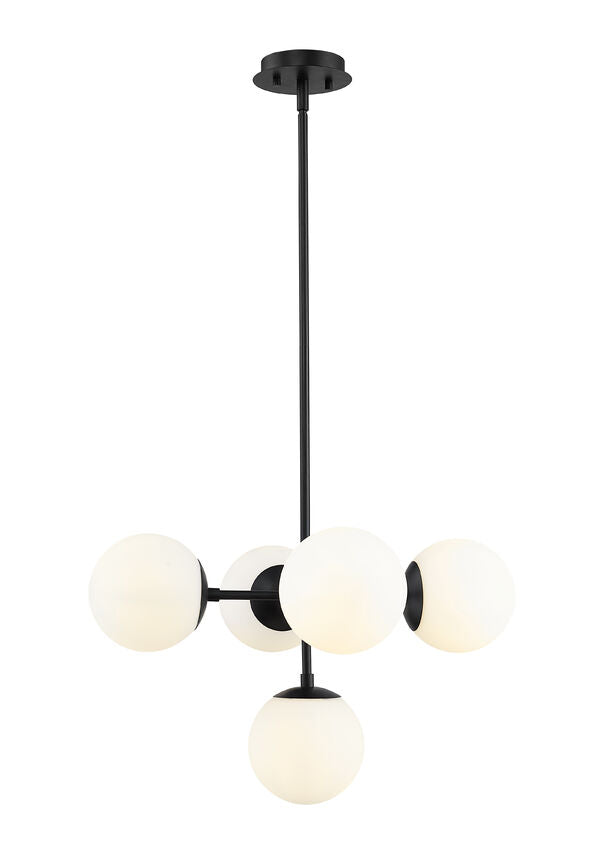 Z-Lite Midnetic 22" 5-Light Matte Black Pendant Light With Matte Opal Glass Shade