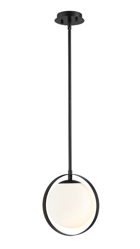 Z-Lite Midnetic 8" 1-Light Matte Black Mini Pendant Light With Matte Opal Glass Shade