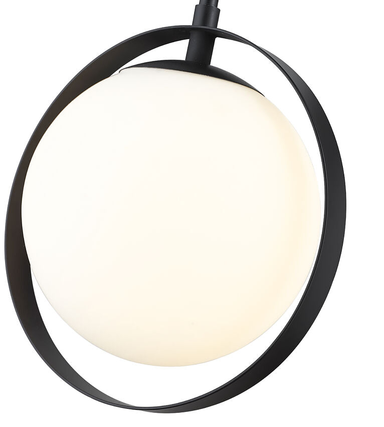 Z-Lite Midnetic 8" 1-Light Matte Black Mini Pendant Light With Matte Opal Glass Shade