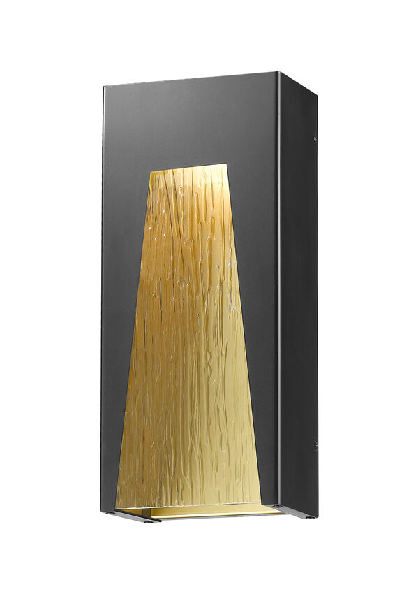 Z-Lite Millenial 8" 1-Light LED Black Gold Outdoor Wall Sconce With Chisel Glass Shade