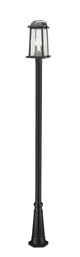 Z-Lite Millworks 2-Light Aluminum Black Frame Clear Beveled Glass Shade Outdoor Post Mounted Fixture