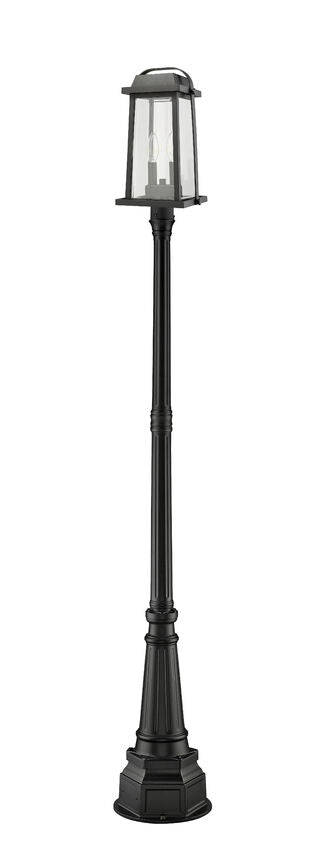 Z-Lite Millworks 574PHMR-564P-BK 2-Light Aluminum Black Frame Clear Beveled Glass Shade Outdoor Post Mounted Fixture