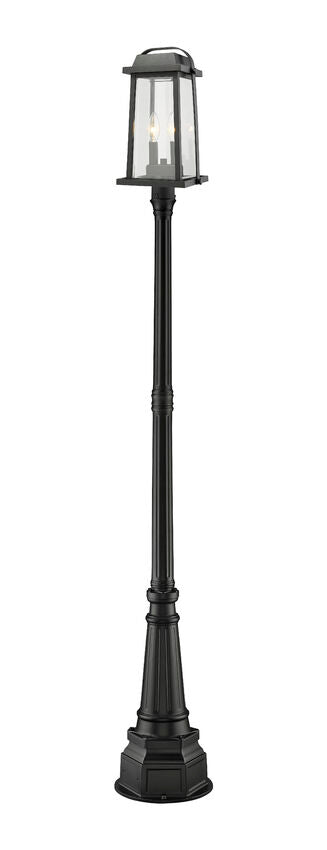 Z-Lite Millworks 574PHMR-564P-BK 2-Light Aluminum Black Frame Clear Beveled Glass Shade Outdoor Post Mounted Fixture