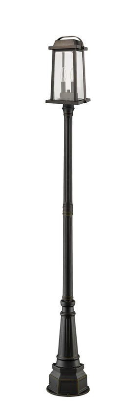 Z-Lite Millworks 574PHMR-564P-ORB 2-Light Aluminum Oil Rubbed Bronze Frame Clear Beveled Glass Shade Outdoor Post Mounted Fixture