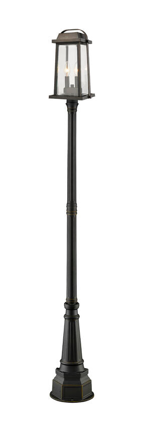 Z-Lite Millworks 574PHMR-564P-ORB 2-Light Aluminum Oil Rubbed Bronze Frame Clear Beveled Glass Shade Outdoor Post Mounted Fixture