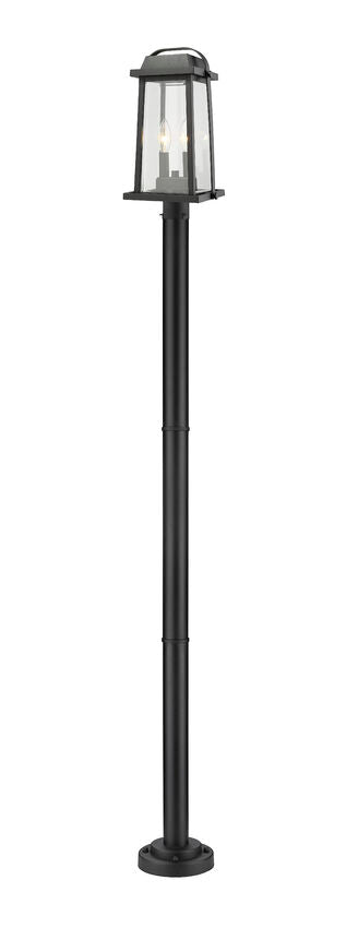 Z-Lite Millworks 574PHMR-567P-BK 2-Light Aluminum Black Frame Clear Beveled Glass Shade Outdoor Post Mounted Fixture
