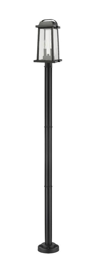 Z-Lite Millworks 574PHMR-567P-BK 2-Light Aluminum Black Frame Clear Beveled Glass Shade Outdoor Post Mounted Fixture