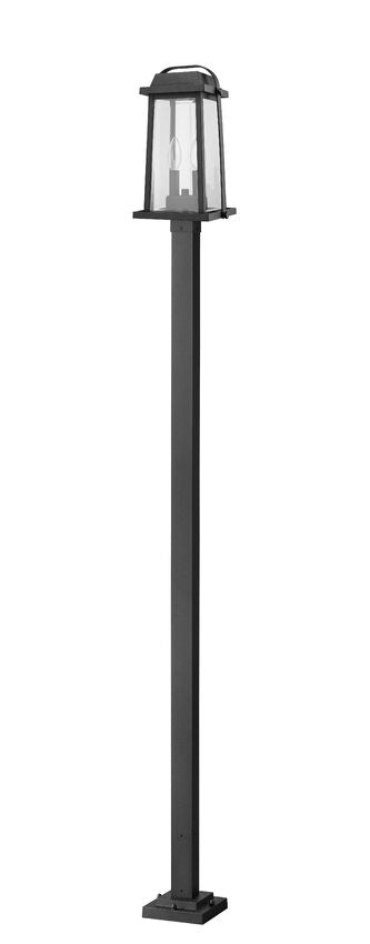 Z-Lite Millworks 574PHMS-536P-BK 2-Light Aluminum Black Frame Clear Beveled Glass Shade Outdoor Post Mounted Fixture