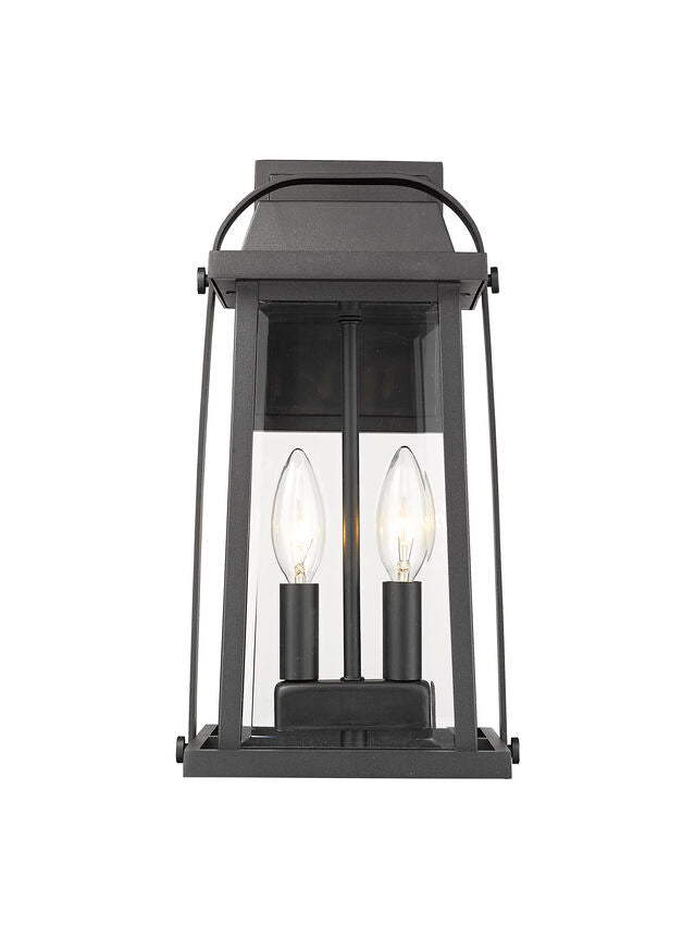 Z-Lite Millworks 8" 2-Light Black Outdoor Wall Sconce With Clear Beveled Glass Shade