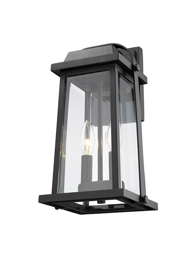 Z-Lite Millworks 8" 2-Light Black Outdoor Wall Sconce With Clear Beveled Glass Shade