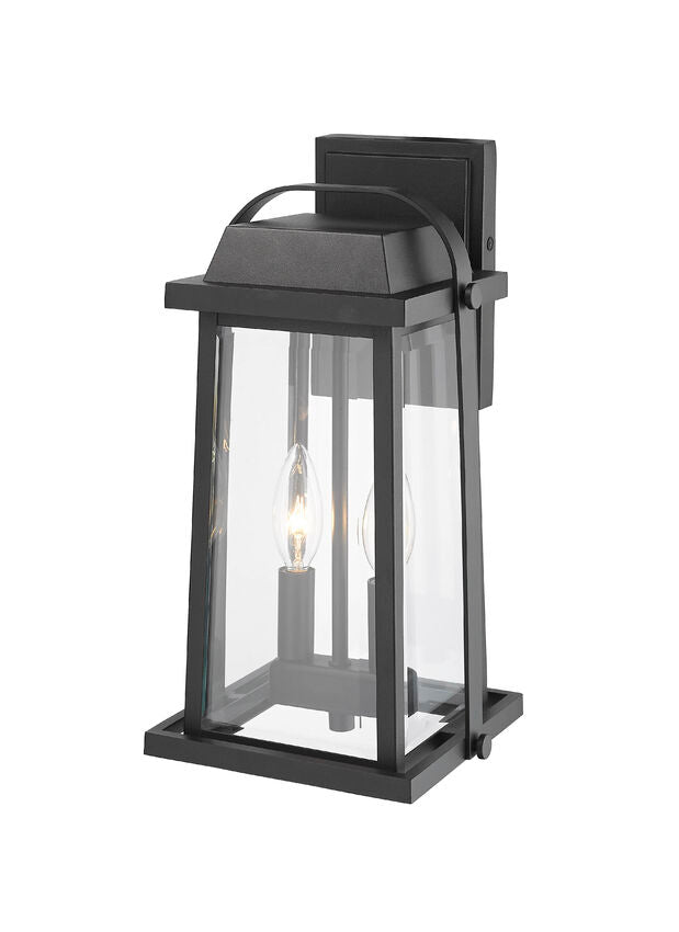 Z-Lite Millworks 8" 2-Light Black Outdoor Wall Sconce With Clear Beveled Glass Shade