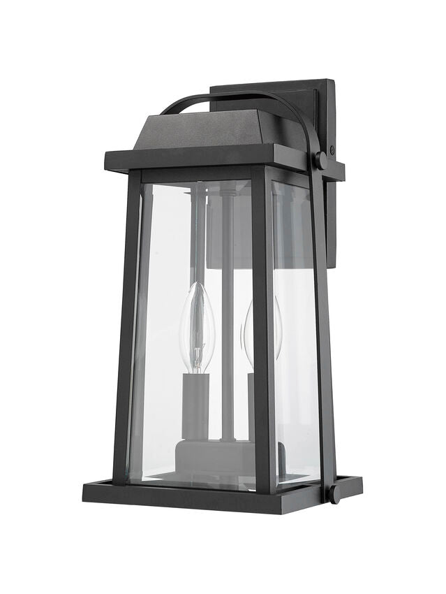 Z-Lite Millworks 8" 2-Light Black Outdoor Wall Sconce With Clear Beveled Glass Shade