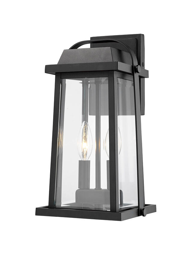 Z-Lite Millworks 8" 2-Light Black Outdoor Wall Sconce With Clear Beveled Glass Shade