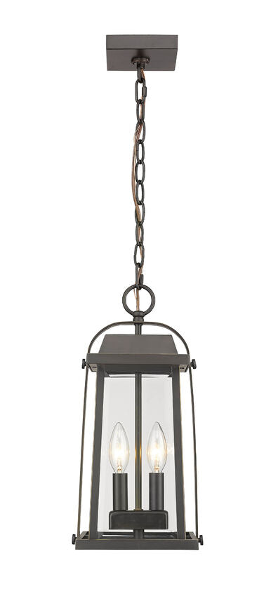 Z-Lite Millworks 8" 2-Light Oil Rubbed Bronze Aluminum Outdoor Chain Mount Ceiling Fixture With Clear Beveled Glass Shade