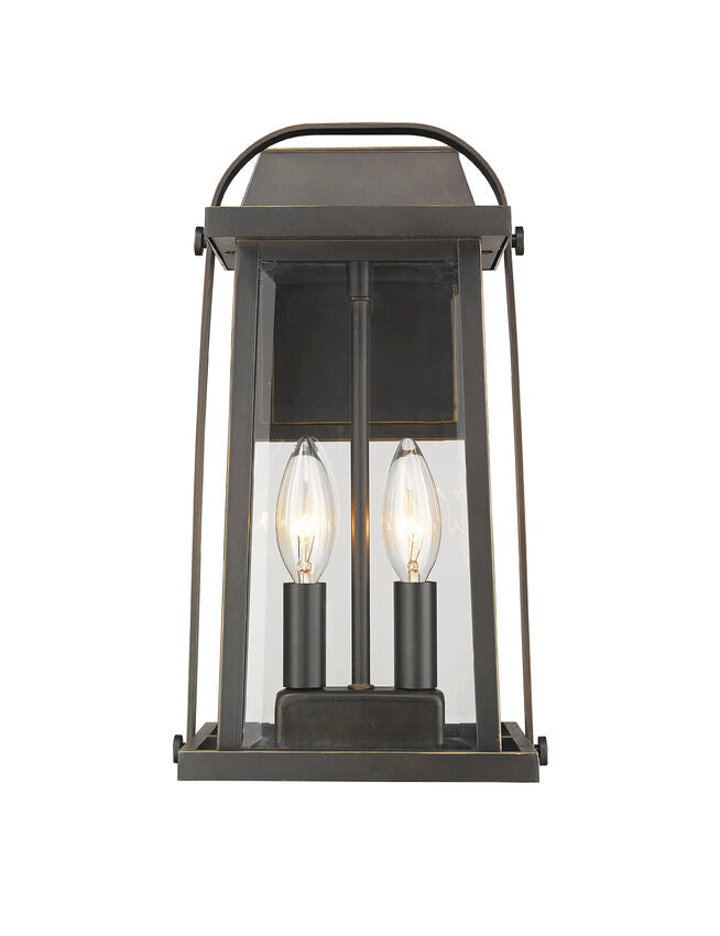 Z-Lite Millworks 8" 2-Light Oil Rubbed Bronze Outdoor Wall Sconce With Clear Beveled Glass Shade