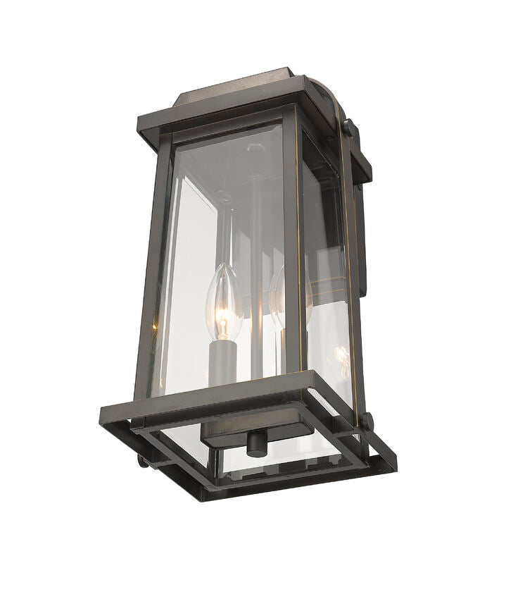 Z-Lite Millworks 8" 2-Light Oil Rubbed Bronze Outdoor Wall Sconce With Clear Beveled Glass Shade