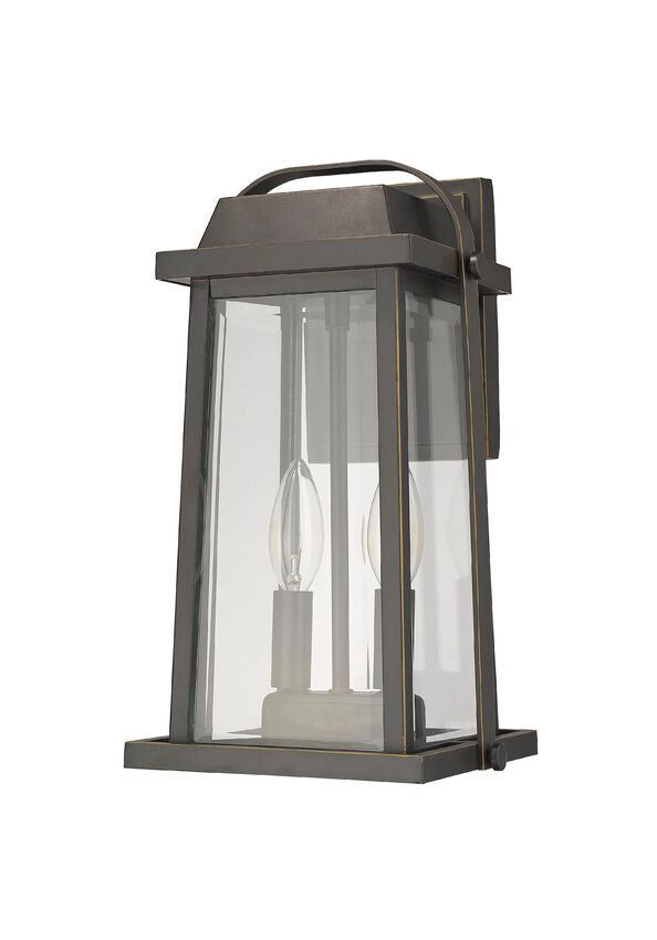 Z-Lite Millworks 8" 2-Light Oil Rubbed Bronze Outdoor Wall Sconce With Clear Beveled Glass Shade