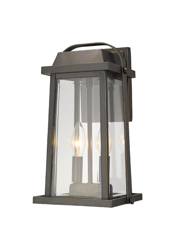 Z-Lite Millworks 8" 2-Light Oil Rubbed Bronze Outdoor Wall Sconce With Clear Beveled Glass Shade