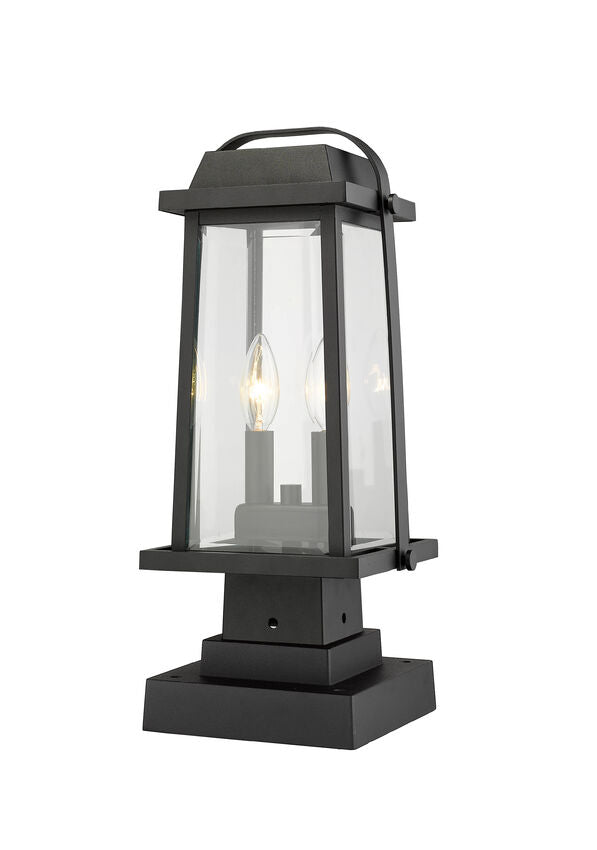 Z-Lite Millworks 8" W x 18" H 2-Light Black Outdoor Post Mount Fixture and Square Pier Mount With Clear Beveled Glass Shade