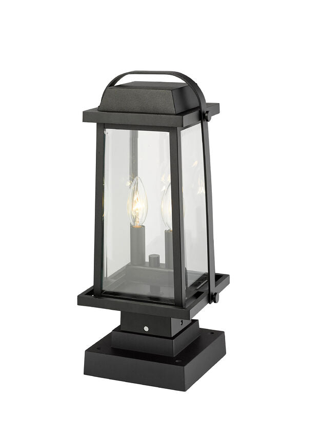Z-Lite Millworks 8" W x 18" H 2-Light Black Outdoor Post Mount Fixture and Square Pier Mount With Clear Beveled Glass Shade
