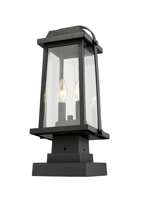 Z-Lite Millworks 8" W x 18" H 2-Light Black Outdoor Post Mount Fixture and Square Pier Mount With Clear Beveled Glass Shade