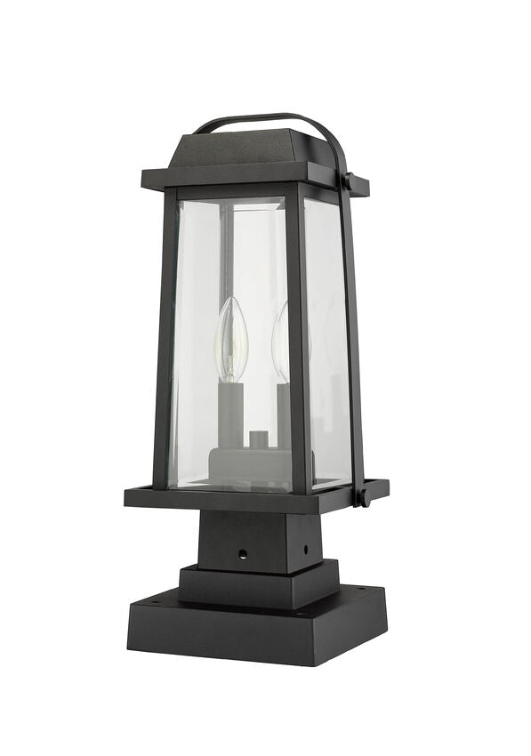 Z-Lite Millworks 8" W x 18" H 2-Light Black Outdoor Post Mount Fixture and Square Pier Mount With Clear Beveled Glass Shade