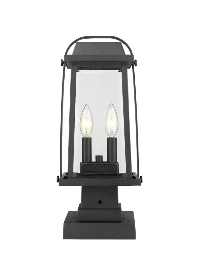 Z-Lite Millworks 8" W x 18" H 2-Light Black Outdoor Post Mount Fixture and Square Pier Mount With Clear Beveled Glass Shade