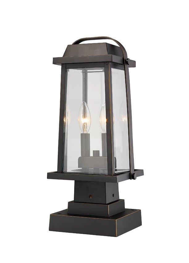Z-Lite Millworks 8" W x 18" H 2-Light Oil Rubbed Bronze Outdoor Post Mount Fixture and Square Pier Mount With Clear Beveled Glass Shade