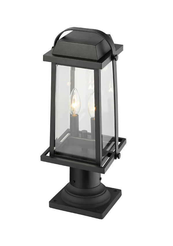 Z-Lite Millworks 8" W x 19" H 2-Light Black Outdoor Post Mount Fixture and Square Pier Mount With Clear Beveled Glass Shade