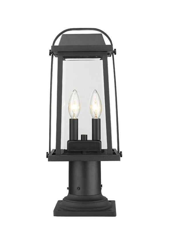 Z-Lite Millworks 8" W x 19" H 2-Light Black Outdoor Post Mount Fixture and Square Pier Mount With Clear Beveled Glass Shade