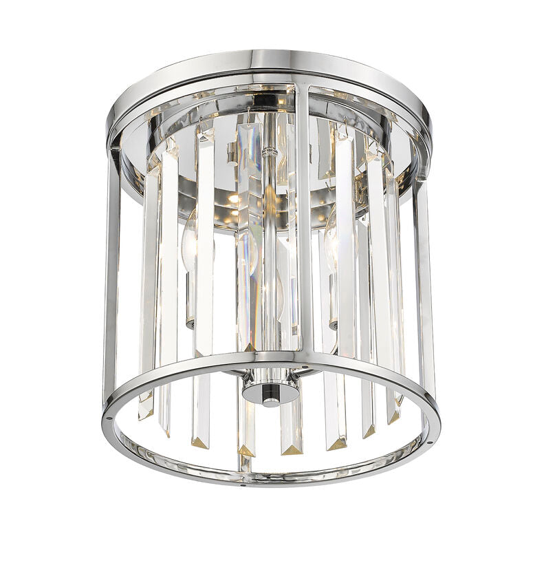 Z-Lite Monarch 12" 3-Light Chrome Steel Flush Mount Lighting With Clear Crystal Shade