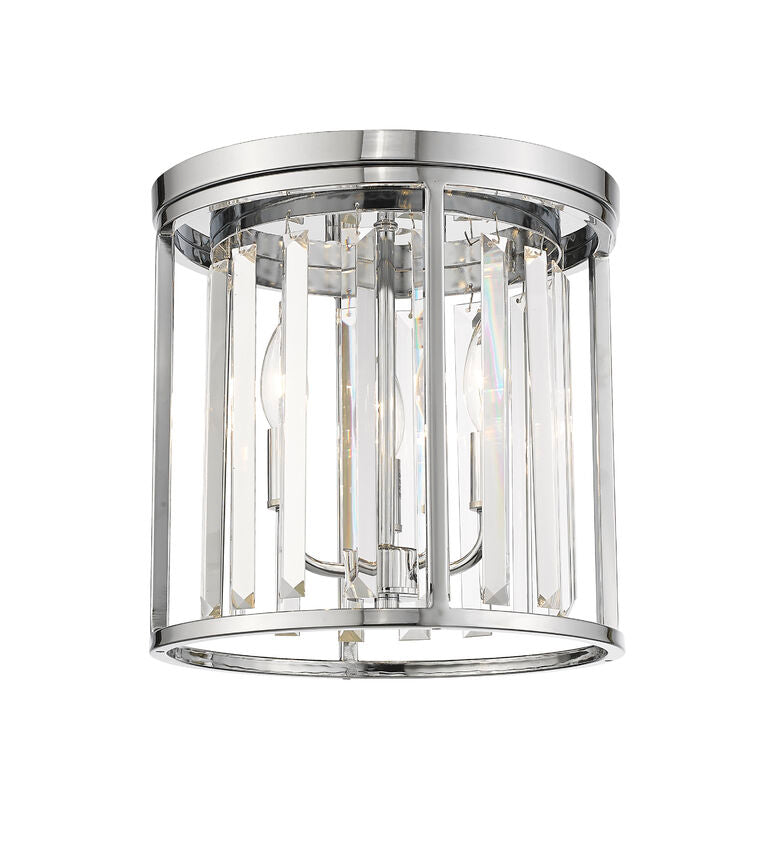 Z-Lite Monarch 12" 3-Light Chrome Steel Flush Mount Lighting With Clear Crystal Shade