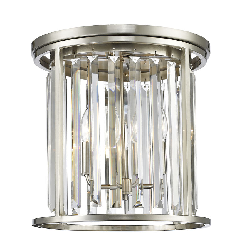 Z-Lite Monarch 14" 3-Light Brushed Nickel Steel Flush Mount Lighting With Clear Crystal Shade