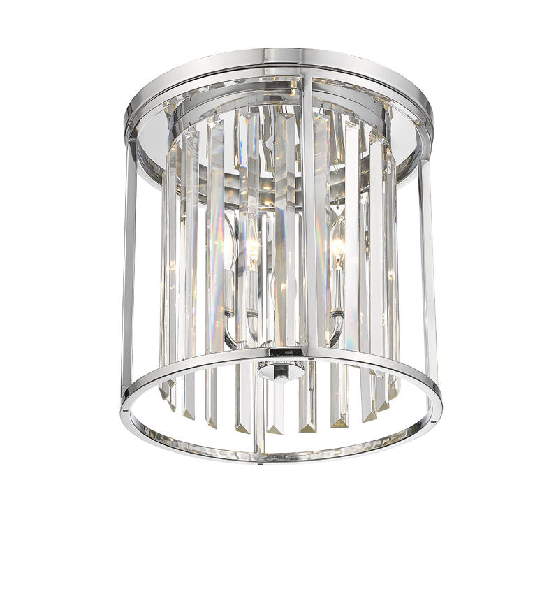 Z-Lite Monarch 14" 3-Light Chrome Steel Flush Mount Lighting With Clear Crystal Shade