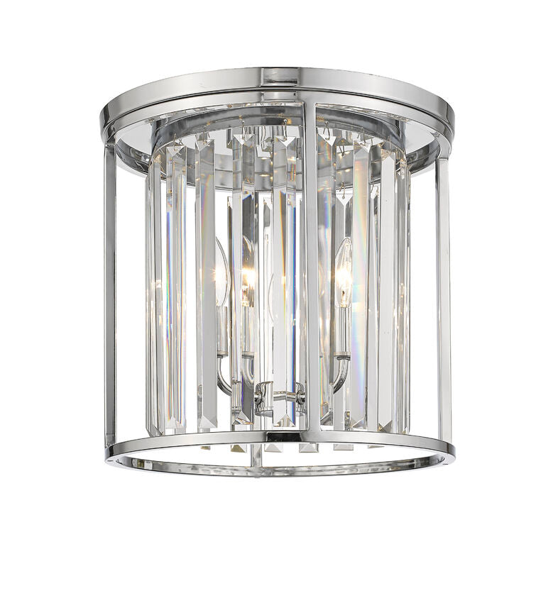 Z-Lite Monarch 14" 3-Light Chrome Steel Flush Mount Lighting With Clear Crystal Shade