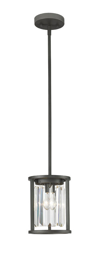 Z-Lite Monarch 7" 1-Light Bronze Steel Pendant Light With Clear Crystal Shade
