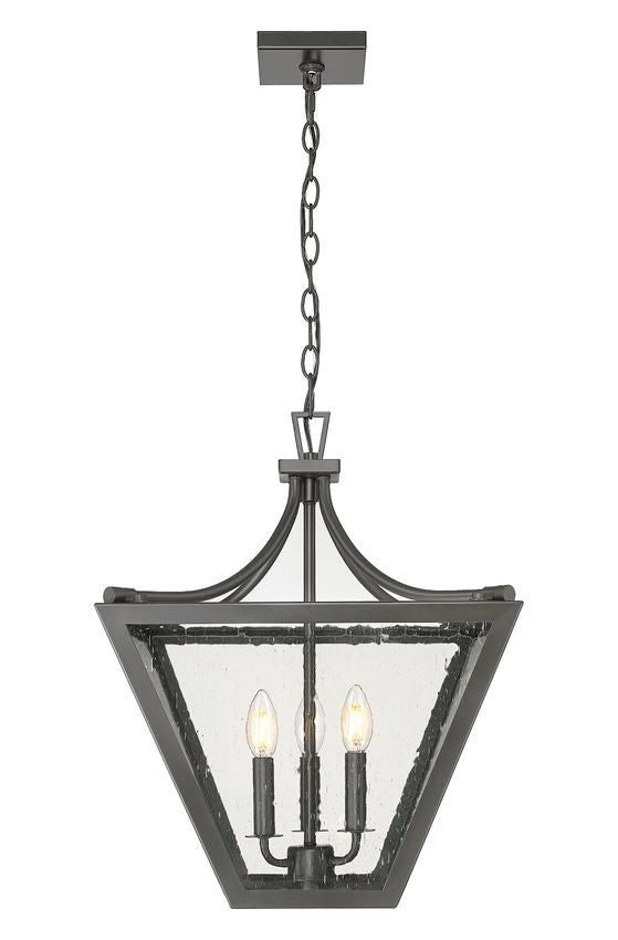 Z-Lite Montalcino 16" 3-Light Iron Ore Steel Frame Clear Seedy Glass Shade Chandelier