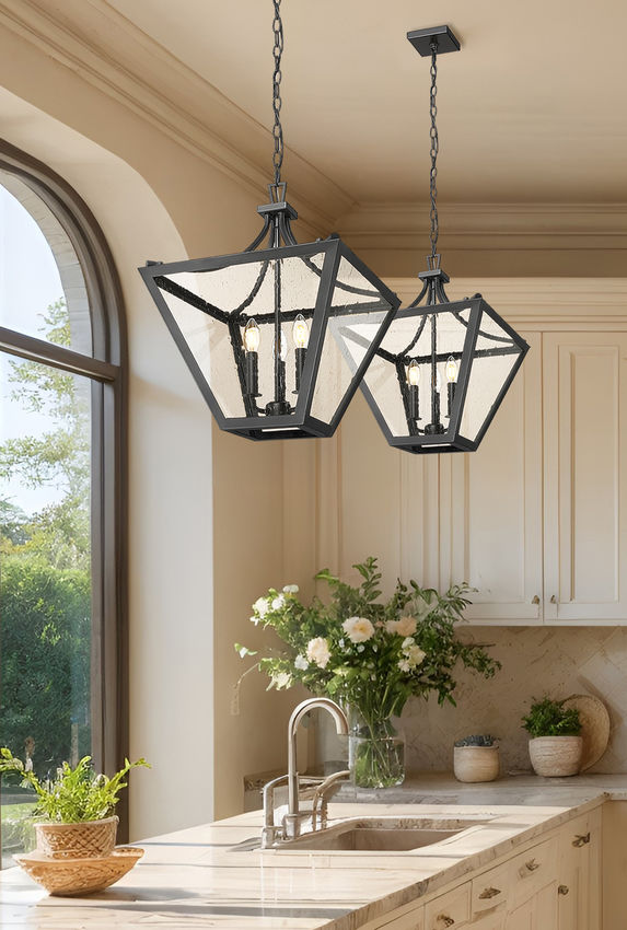 Z-Lite Montalcino 16" 3-Light Iron Ore Steel Frame Clear Seedy Glass Shade Chandelier