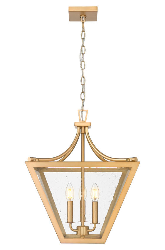 Z-Lite Montalcino 16" 3-Light Rubbed Brass Steel Frame Clear Seedy Glass Shade Chandelier