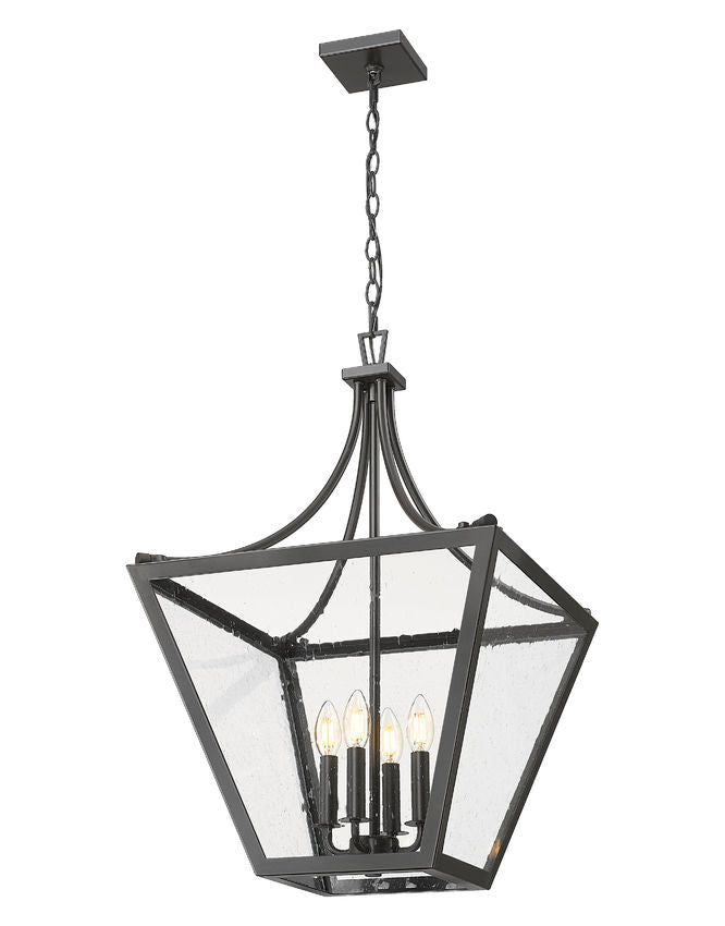 Z-Lite Montalcino 18" 4-Light Iron Ore Steel Frame Clear Seedy Glass Shade Chandelier