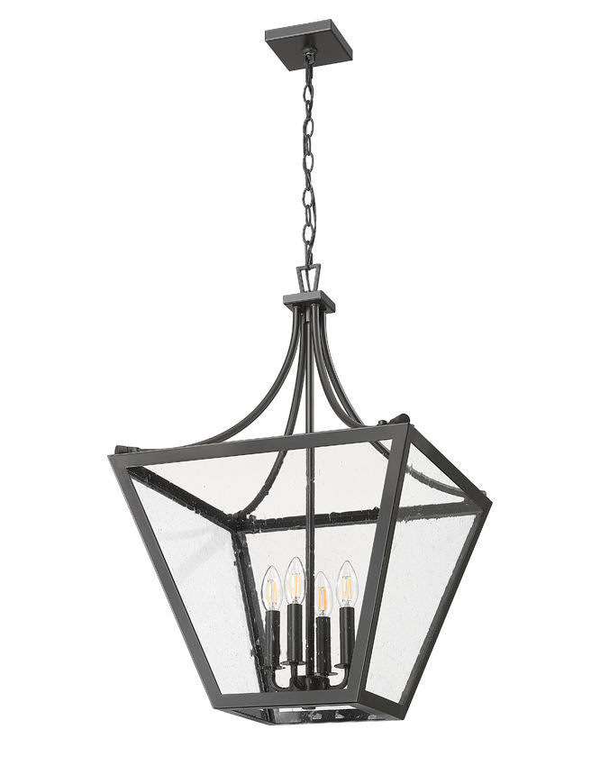 Z-Lite Montalcino 18" 4-Light Iron Ore Steel Frame Clear Seedy Glass Shade Chandelier