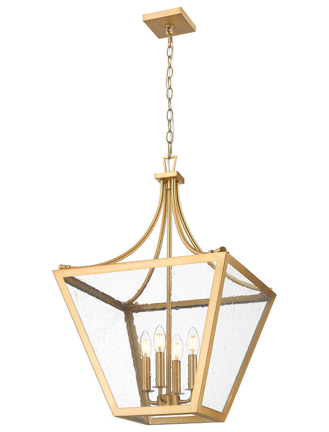 Z-Lite Montalcino 18" 4-Light Rubbed Brass Steel Frame Clear Seedy Glass Shade Chandelier
