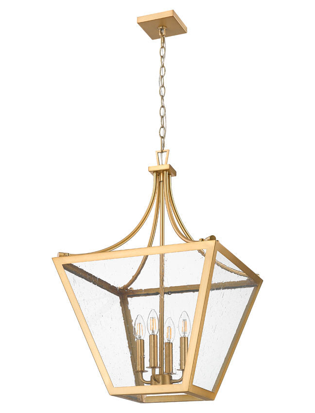 Z-Lite Montalcino 18" 4-Light Rubbed Brass Steel Frame Clear Seedy Glass Shade Chandelier