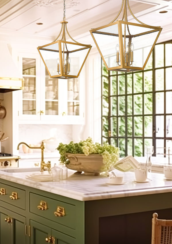 Z-Lite Montalcino 18" 4-Light Rubbed Brass Steel Frame Clear Seedy Glass Shade Chandelier
