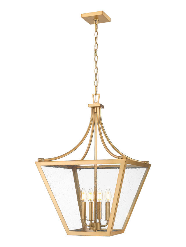 Z-Lite Montalcino 18" 4-Light Rubbed Brass Steel Frame Clear Seedy Glass Shade Chandelier