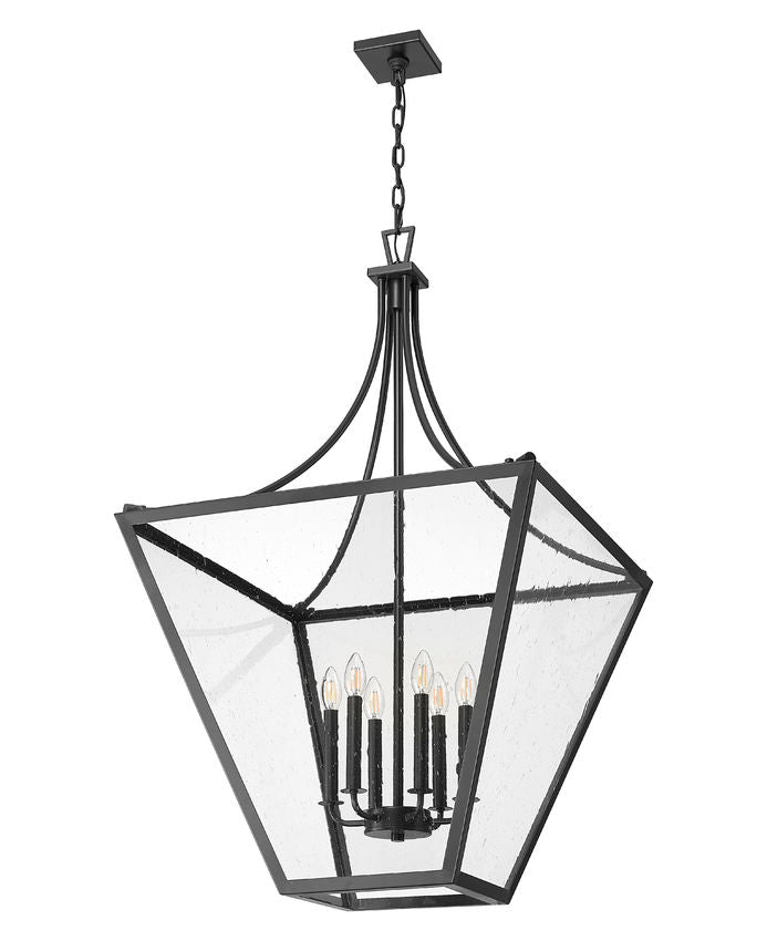 Z-Lite Montalcino 26" 6-Light Iron Ore Steel Frame Clear Seedy Glass Shade Chandelier